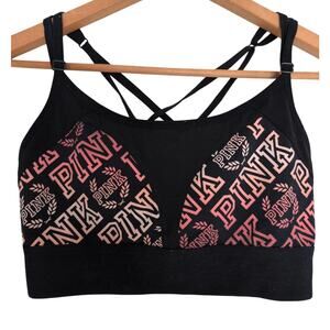 Victorias Secret Pink Logo Black Ultimate Light Support Sports Bra Activewear
